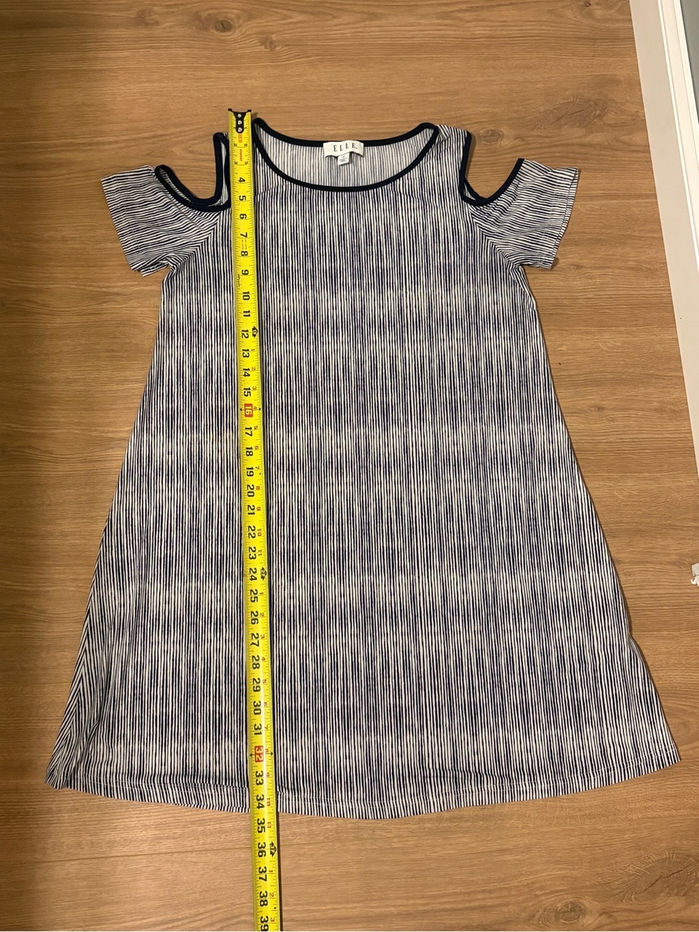 Elle Navy and White Striped Cold-Shoulder Dress